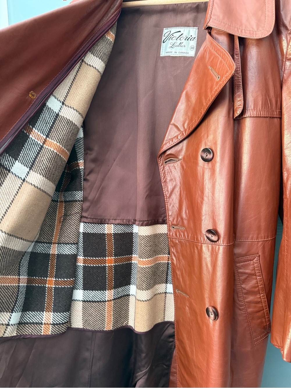 Women’s Brown Leather Trench Coat - Picture 4 of 7